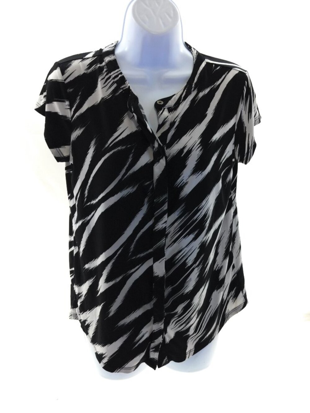 Dana Buchman Black White Abstract Print Blouse Small